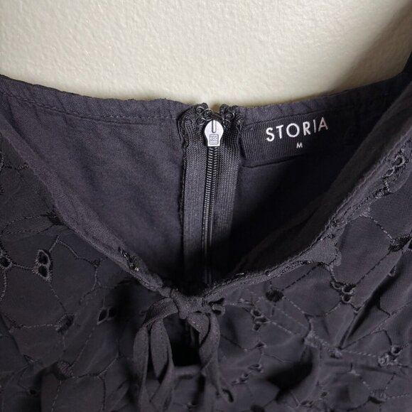 Storia Babydoll Black Dress Lined Sz M Eyelet Spaghetti Strap Cutouts Flirty Y2K - Picture 4 of 13